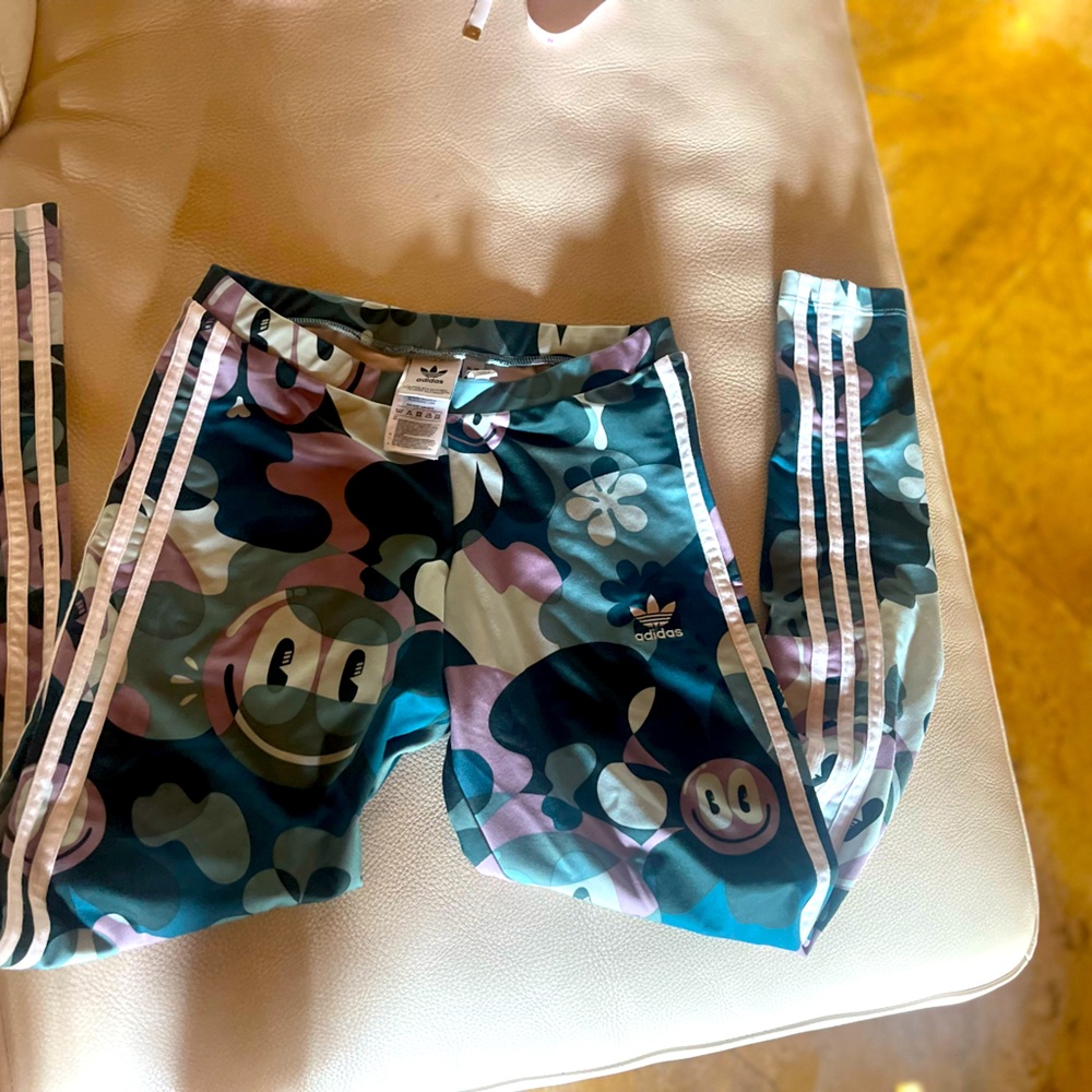 Adidas Leggings Sz S Originals X Hattie Stewart 3 Stripe Groovy Smiles Hippie